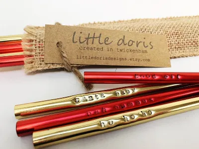 4 Christmas straws, eco friendly straw, reusable metal straw