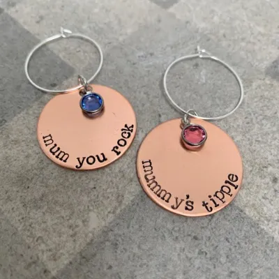 mum’s personalised copper & swarovski crystal wine charm