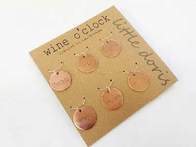 wine o’clock wine charms, funny wine glass charms