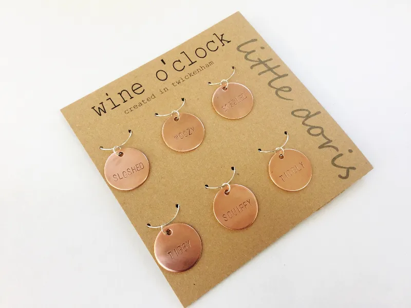 wine o’clock wine charms, funny wine glass charms